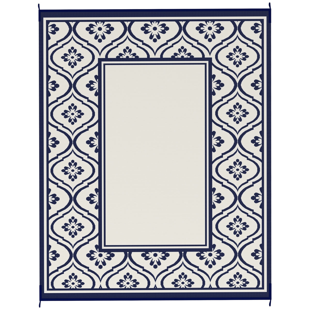 Outsunny Reversible Outdoor Rug, Waterproof Plastic Straw with Carry Bag, 8' x 10', Blue & White Gourd Border