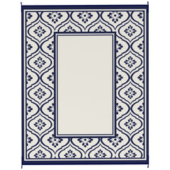 Outsunny Reversible Outdoor Rug, Waterproof Plastic Straw with Carry Bag, 8' x 10', Blue & White Gourd Border