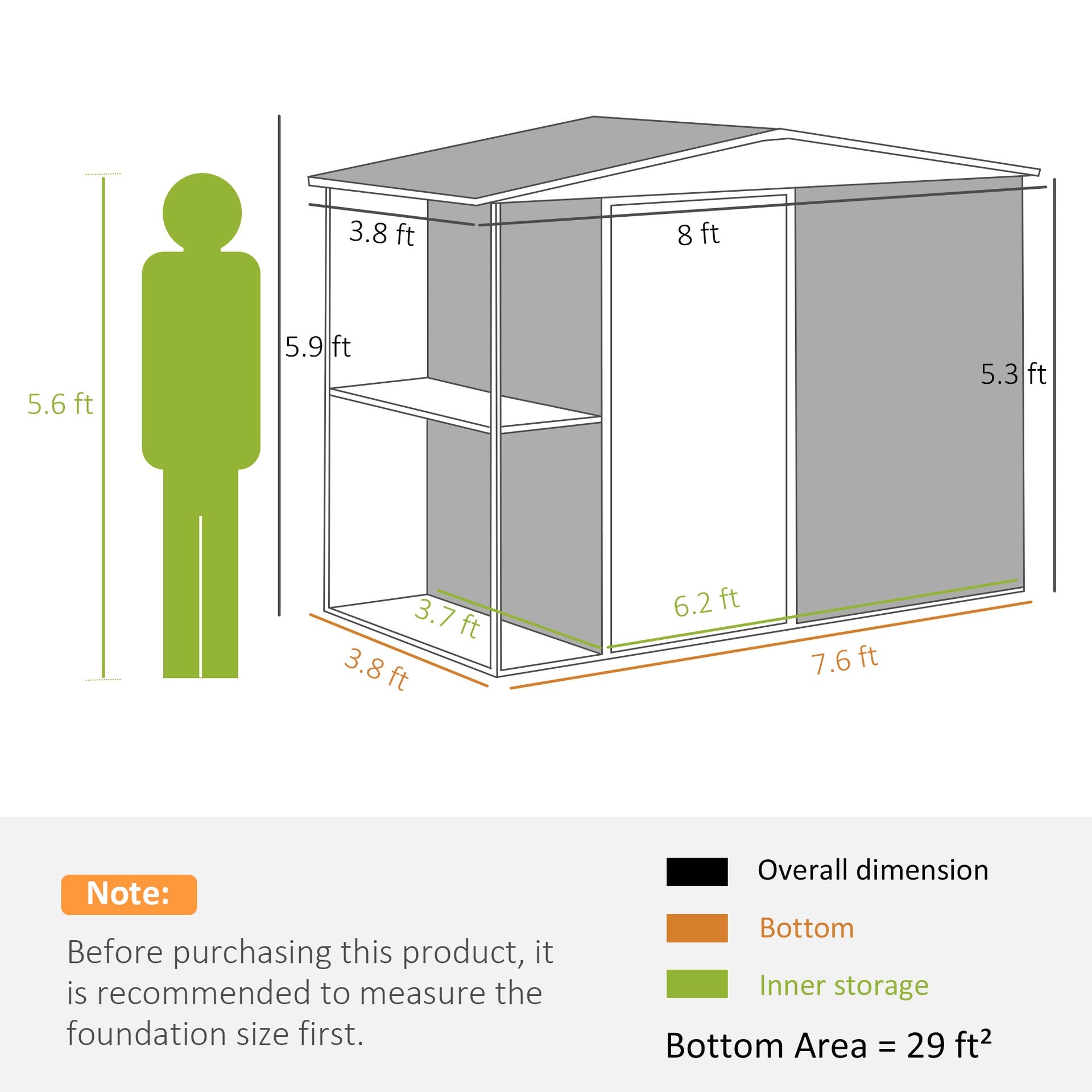 Outsunny 8 x 4ft Outdoor Garden Shed, Metal Shed with Air Vents and Lock for Backyard, Garden, Patio, Dark Gray