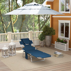 Outsunny Tanning Chair with Face Hole, 5-Level Adjustable Outdoor Chaise Lounge Chair with Pillow for Beach, Pool, Dark Blue