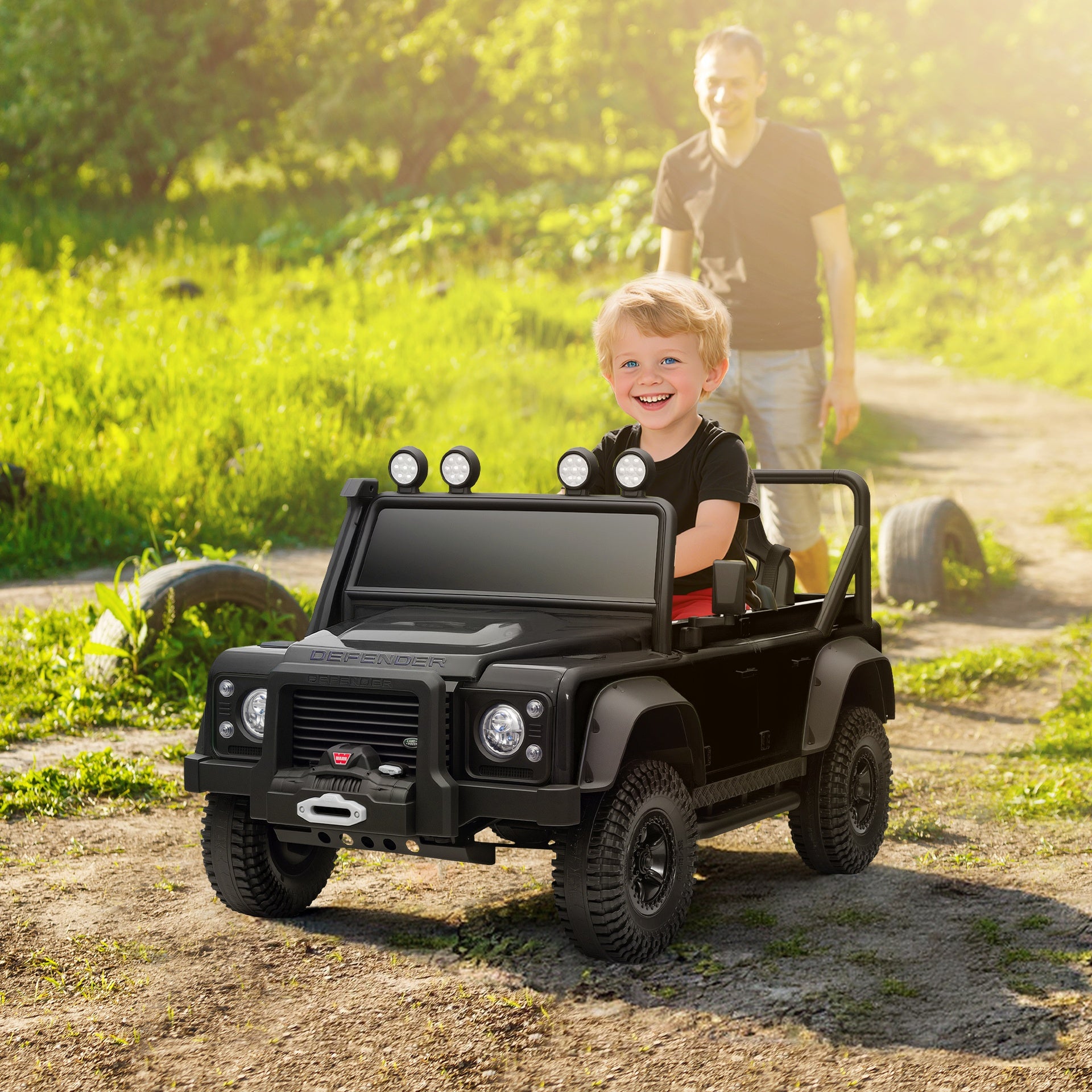 Qaba Land Rover Licensed Electric Car for Kids with Remote Control, Dual Motors, Spring Suspension, LED Lights, Black