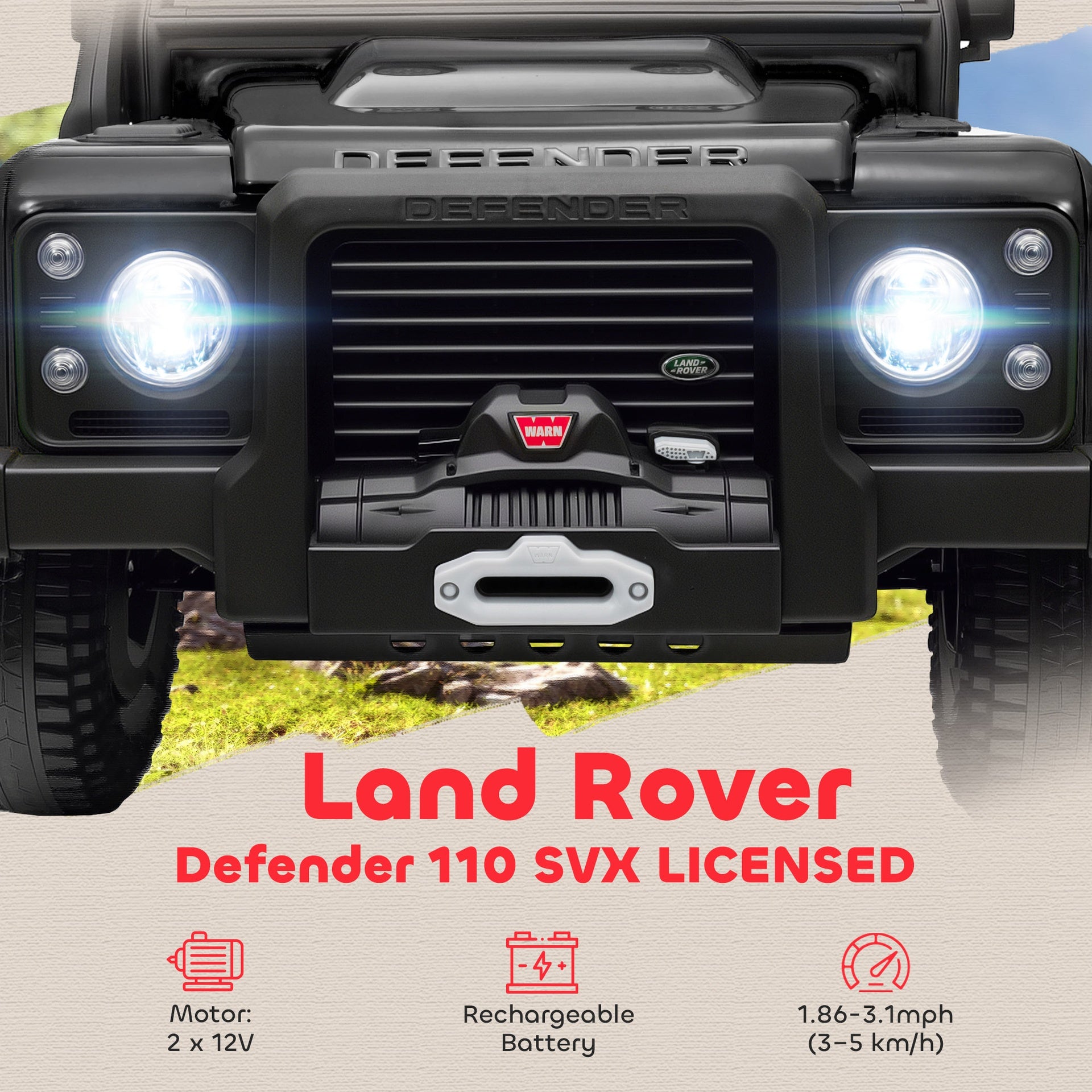 Qaba Land Rover Licensed Electric Car for Kids with Remote Control, Dual Motors, Spring Suspension, LED Lights, Black