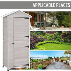 Outsunny Wooden Garden Cabinet 4-Tier Storage Shed Lockable Organizer w/ Foot Pad Handle