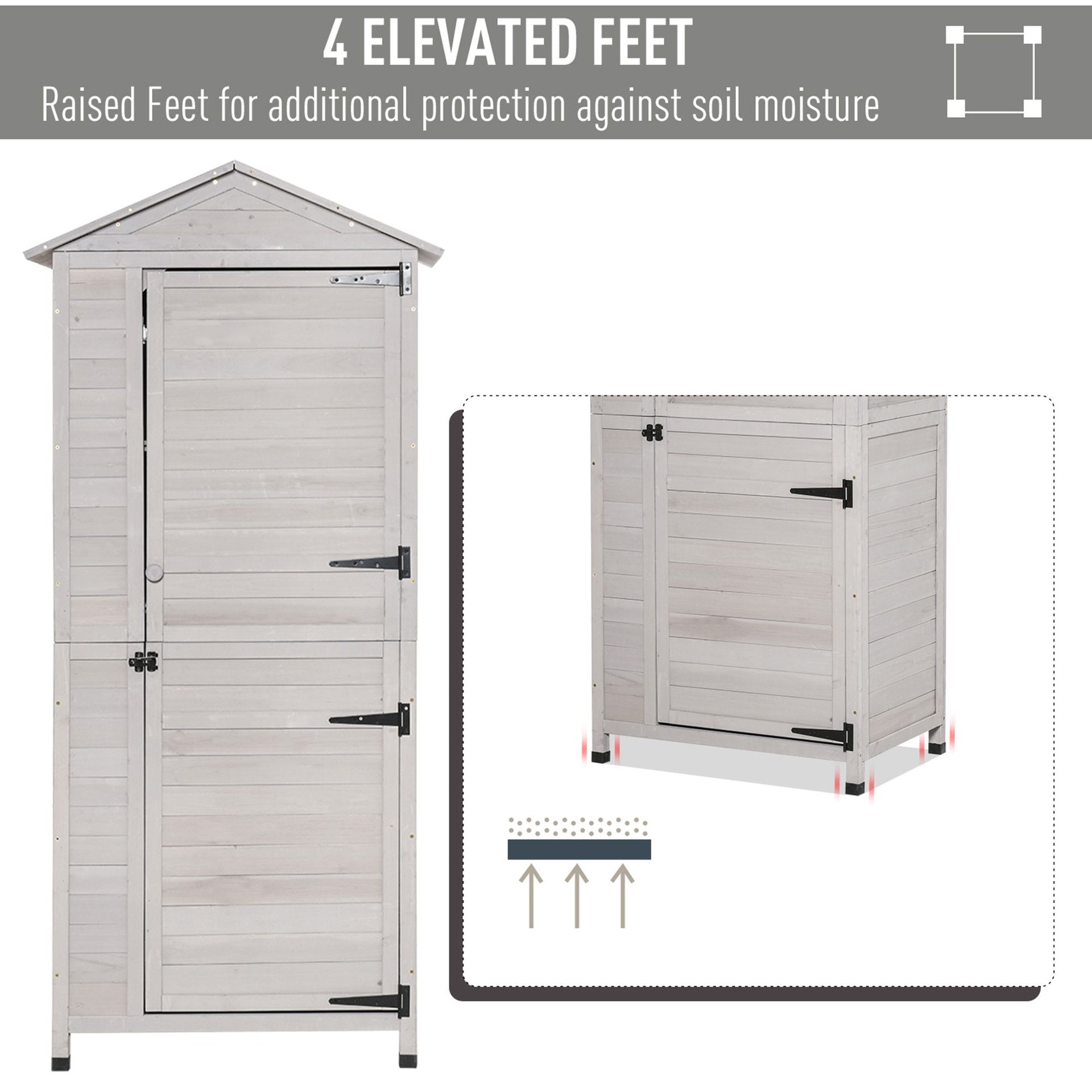 Outsunny Wooden Garden Cabinet 4-Tier Storage Shed Lockable Organizer w/ Foot Pad Handle