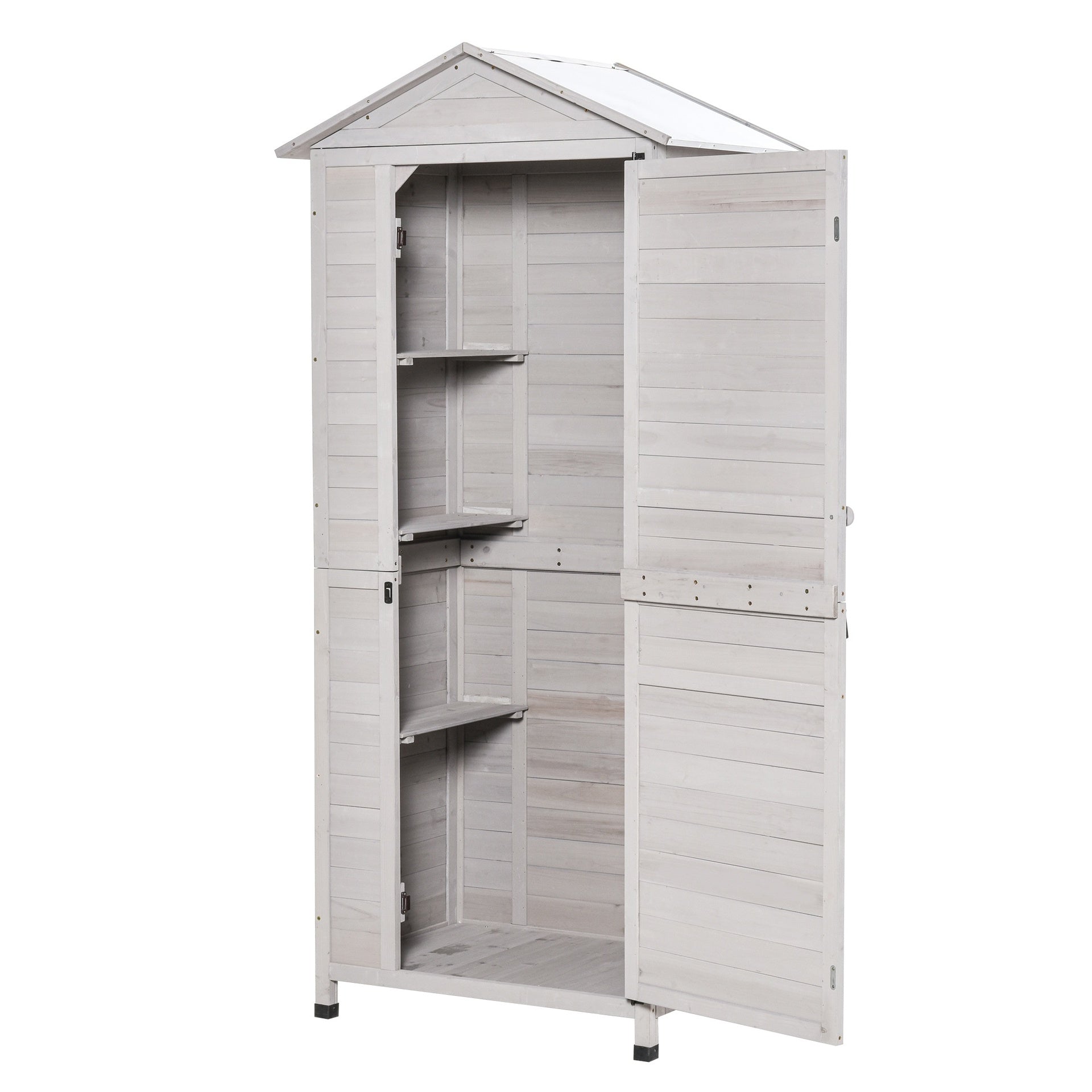 Outsunny Wooden Garden Cabinet 4-Tier Storage Shed Lockable Organizer w/ Foot Pad Handle