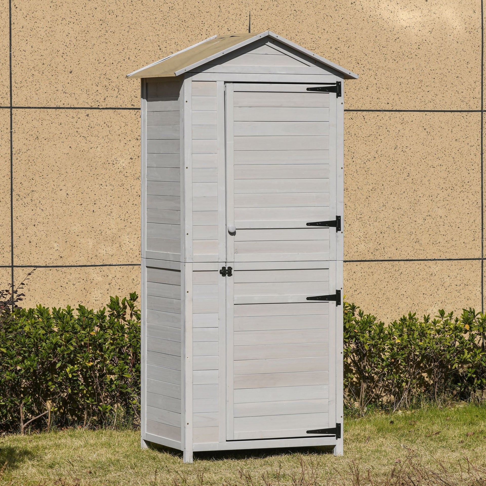 Outsunny Wooden Garden Cabinet 4-Tier Storage Shed Lockable Organizer w/ Foot Pad Handle