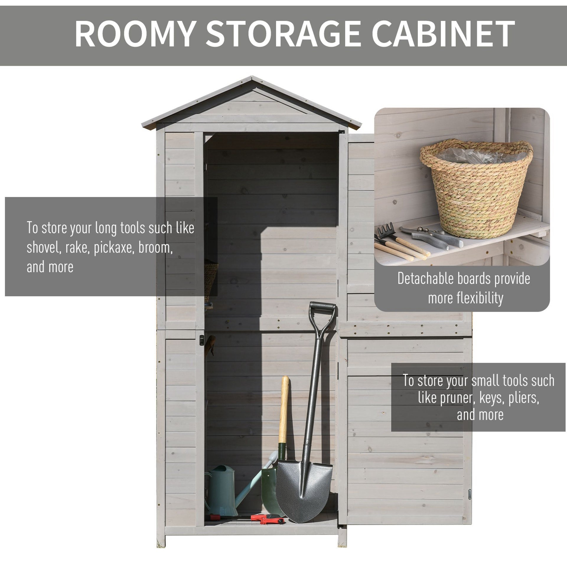 Outsunny Wooden Garden Cabinet 4-Tier Storage Shed Lockable Organizer w/ Foot Pad Handle