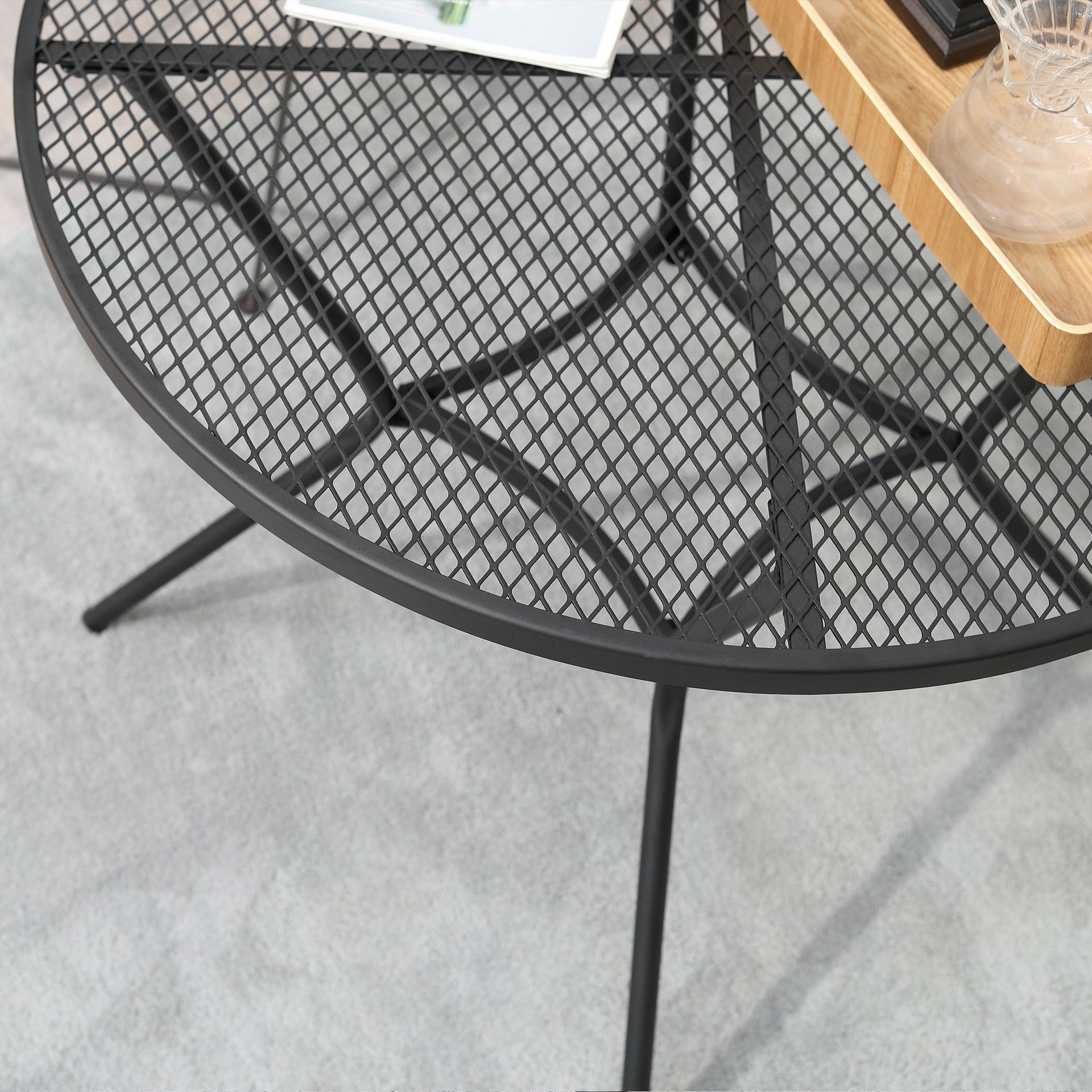 Outsunny 35" Round Outdoor Patio Bistro Dining Table, French Cafe Style, Conversation Space, Fast Drying Metal Mesh Tabletop for Garden, Backyard, Poolside, Black