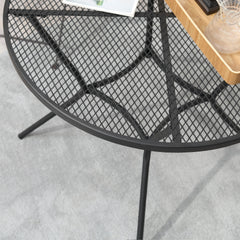 Outsunny 35" Round Outdoor Patio Bistro Dining Table, French Cafe Style, Conversation Space, Fast Drying Metal Mesh Tabletop for Garden, Backyard, Poolside, Black