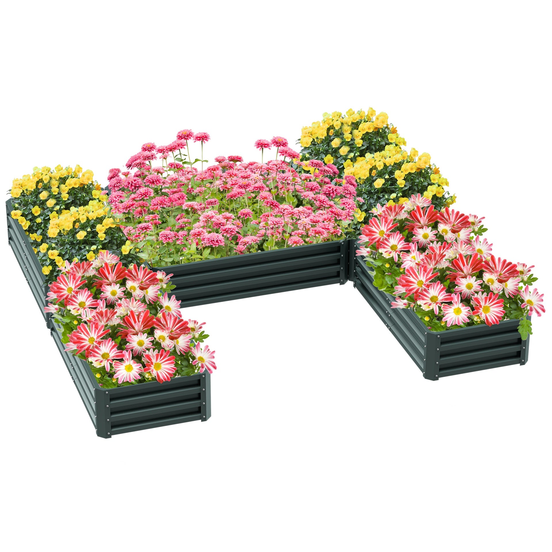 Outsunny Steel Raised Garden Bed, Set of 5 Large Box Planters for Outdoor Plants Vegetables Flowers Herbs, 8x8x1ft, Green