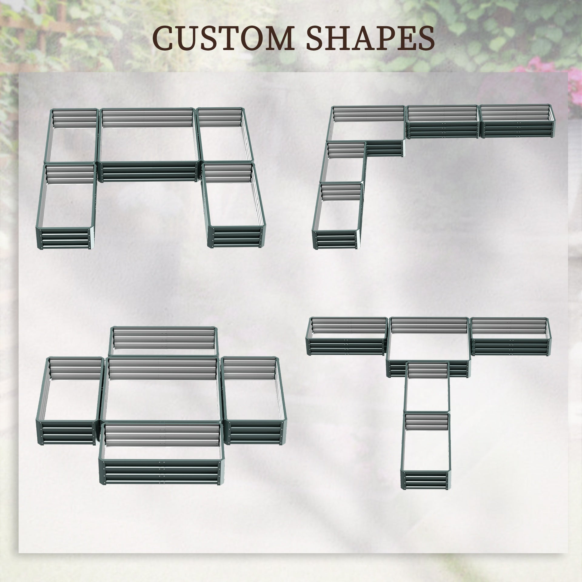 Outsunny Steel Raised Garden Bed, Set of 5 Large Box Planters for Outdoor Plants Vegetables Flowers Herbs, 8x8x1ft, Green