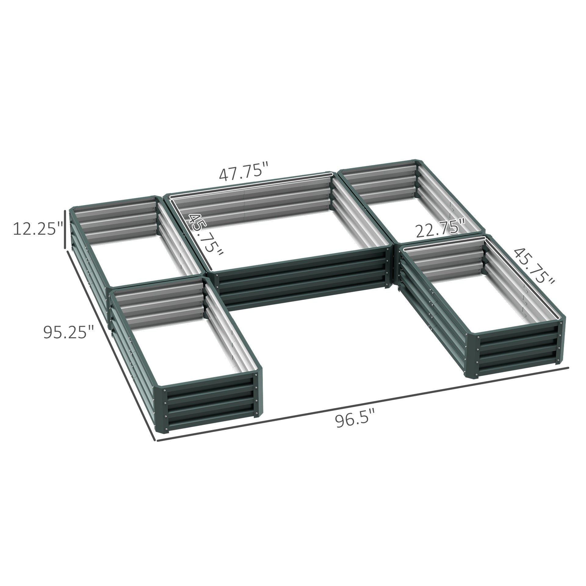 Outsunny Steel Raised Garden Bed, Set of 5 Large Box Planters for Outdoor Plants Vegetables Flowers Herbs, 8x8x1ft, Green