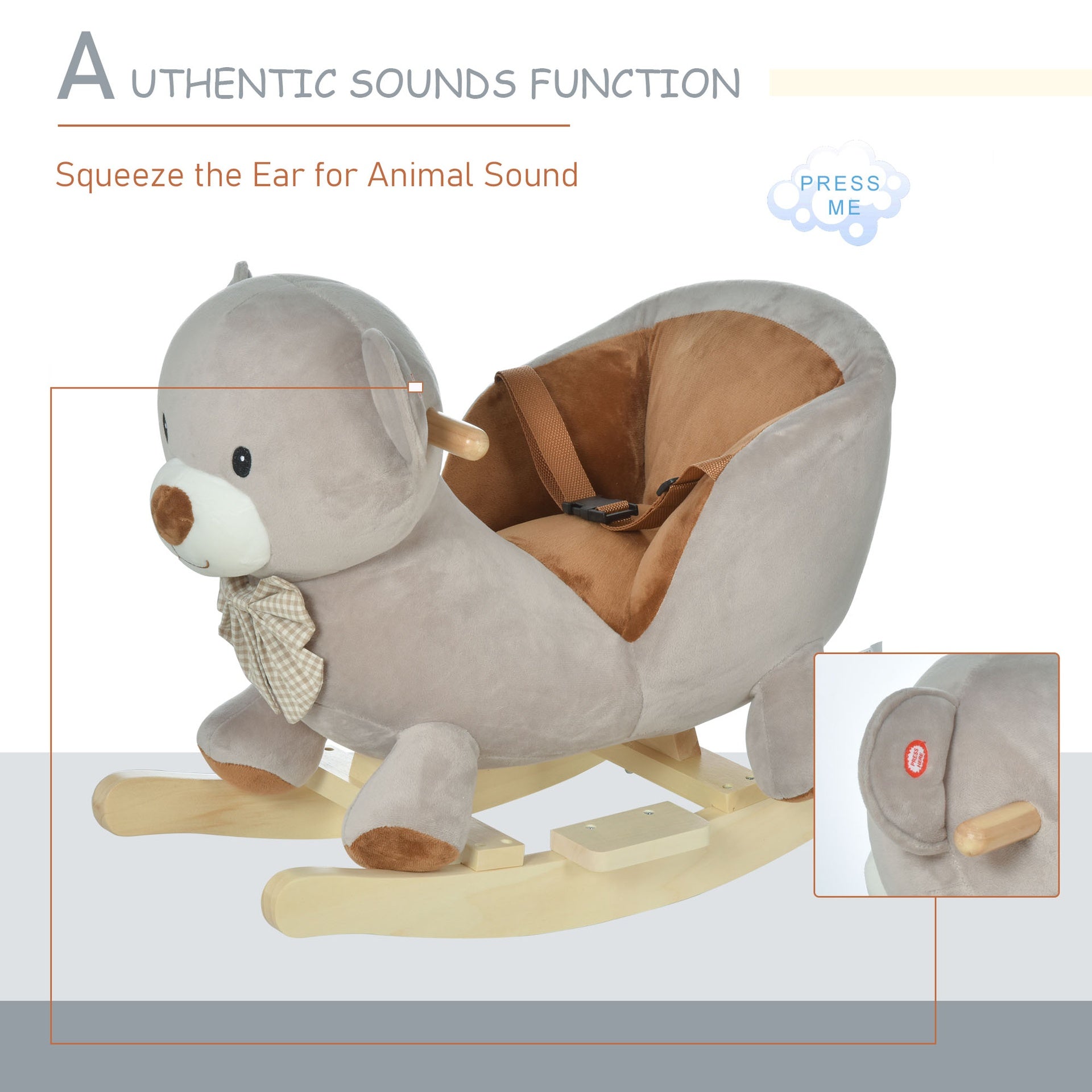 Qaba Bear-Shaped Kids Rocking Horse with Sound for 18-36 Months, Gray