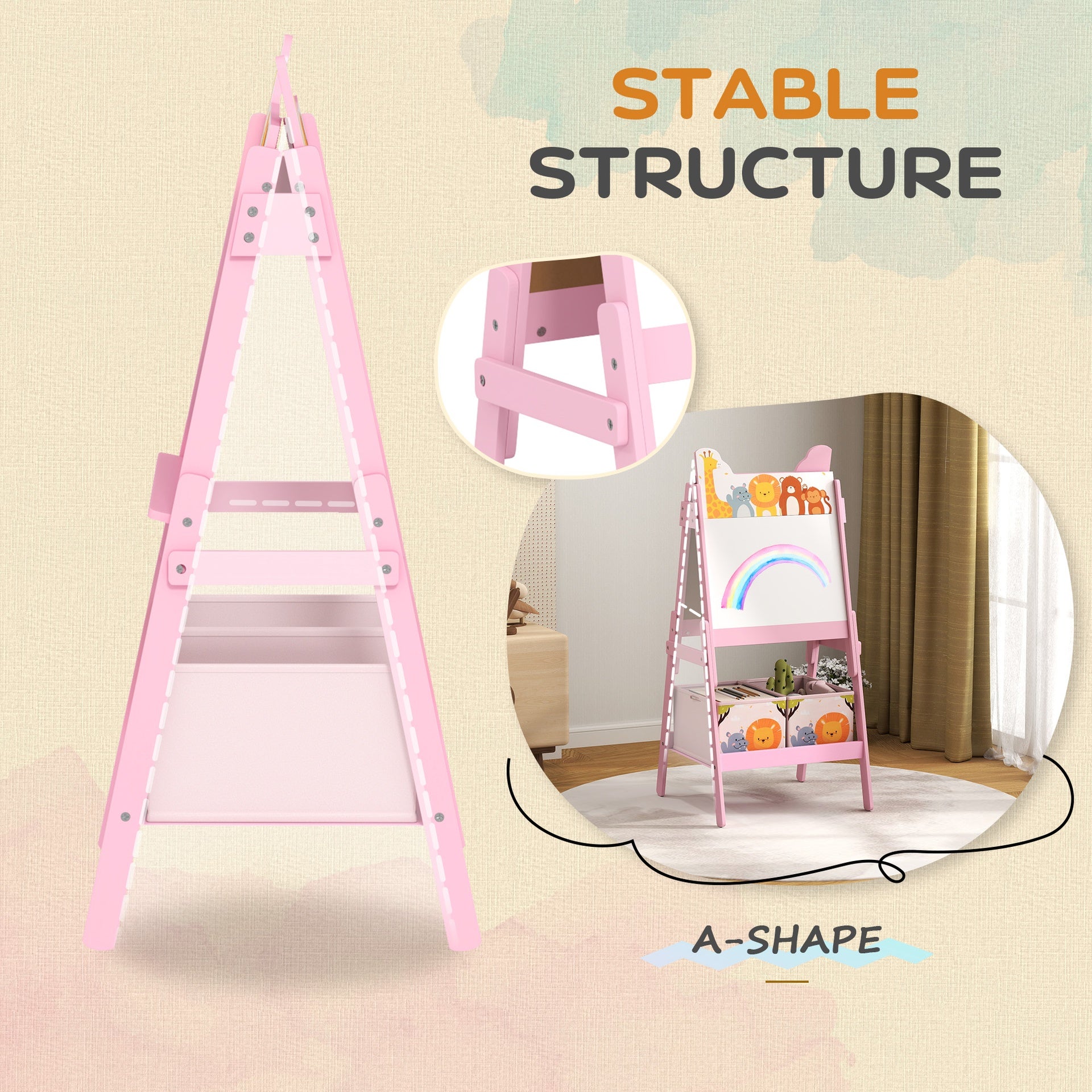 Qaba Doubel-Sided Easel for Kids w/ Whiteboard, Chalkboard, Storage Boxes, Blue