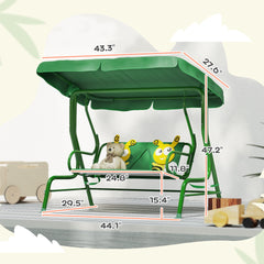 Qaba Kids Patio Swing Chair with Adjustable Canopy, Safety Belt for Patio, Garden, Poolside, Balcony, Dark Green