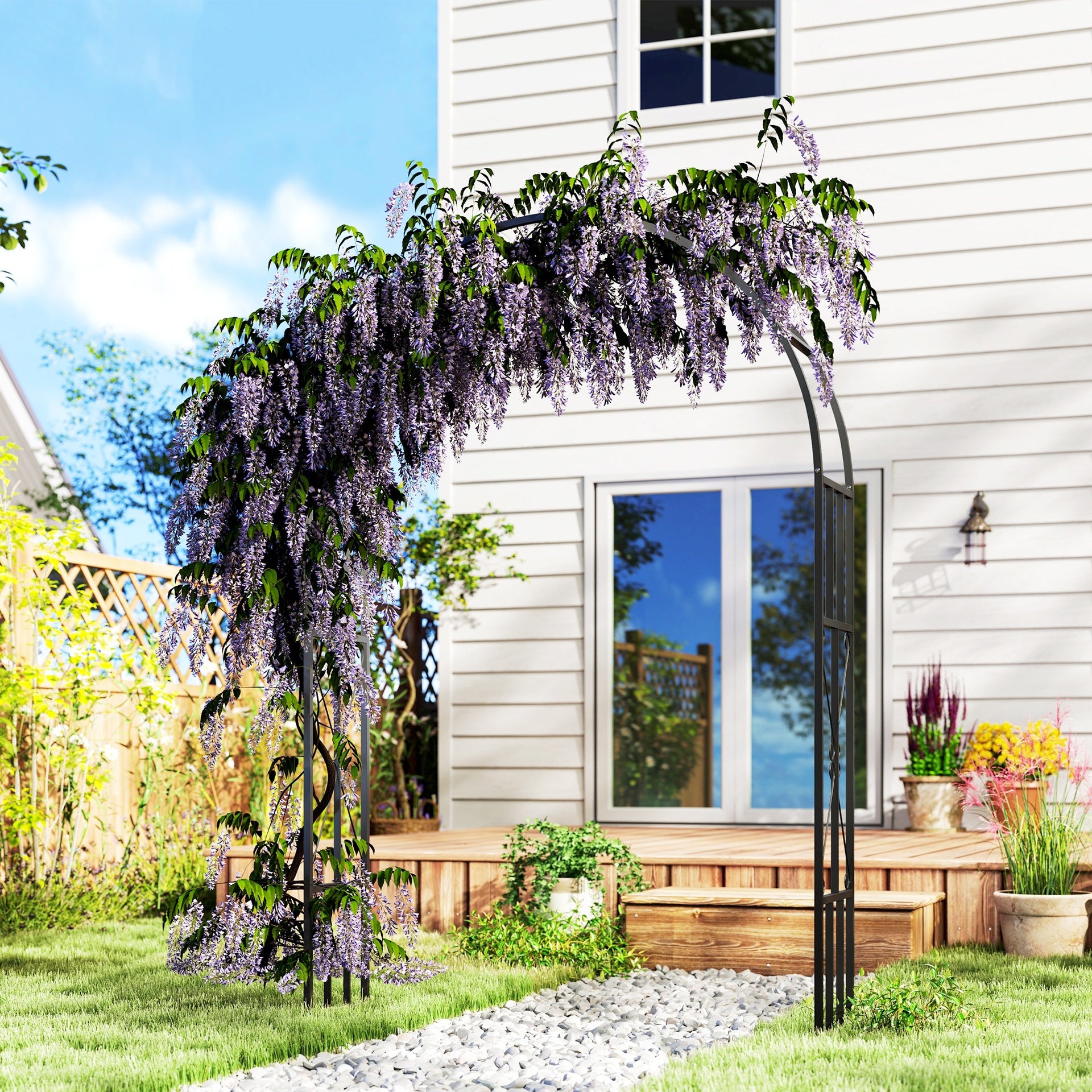 Outsunny 7.3ft Steel Garden Arch Trellis, Garden Arbor Trellis for Climbing Plants Roses Wisteria Vines, Flower Arch Wedding Arch Stand for Outdoor, Garden, Lawn, Backyard, Black