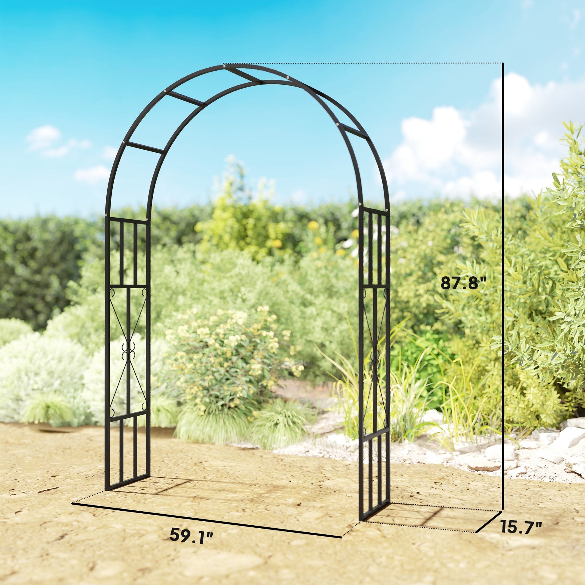 Outsunny 7.3ft Steel Garden Arch Trellis, Garden Arbor Trellis for Climbing Plants Roses Wisteria Vines, Flower Arch Wedding Arch Stand for Outdoor, Garden, Lawn, Backyard, Black