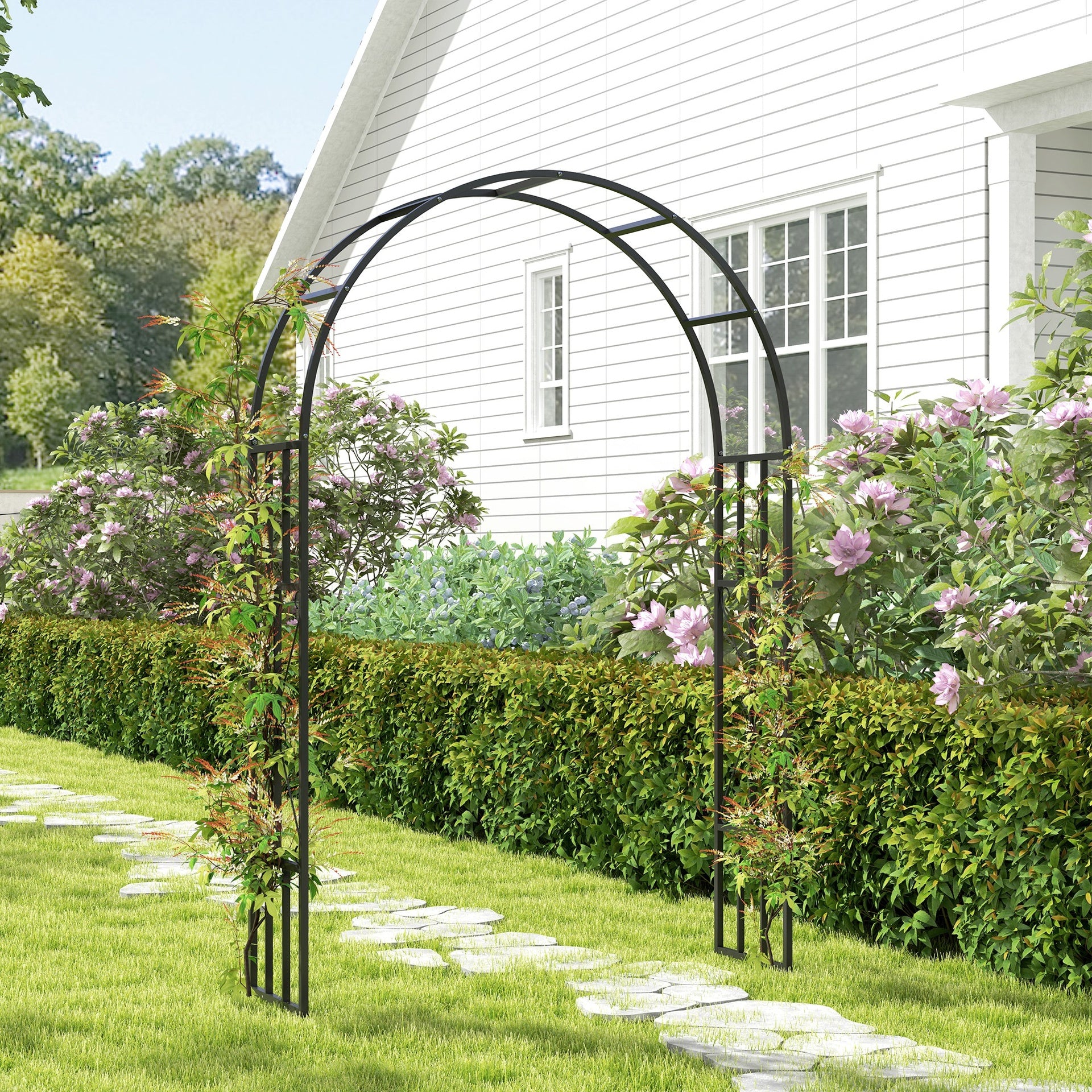 Outsunny 7.3ft Steel Garden Arch Trellis, Garden Arbor Trellis for Climbing Plants Roses Wisteria Vines, Flower Arch Wedding Arch Stand for Outdoor, Garden, Lawn, Backyard, Black