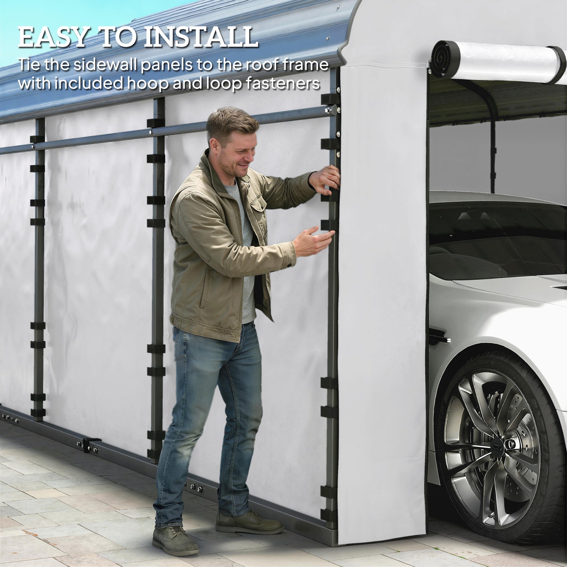 Outsunny Carport Replacement Sidewall Panel for 12' x 20' Carports, UPF50+ Waterproof Replacement Side Wall Cover, White