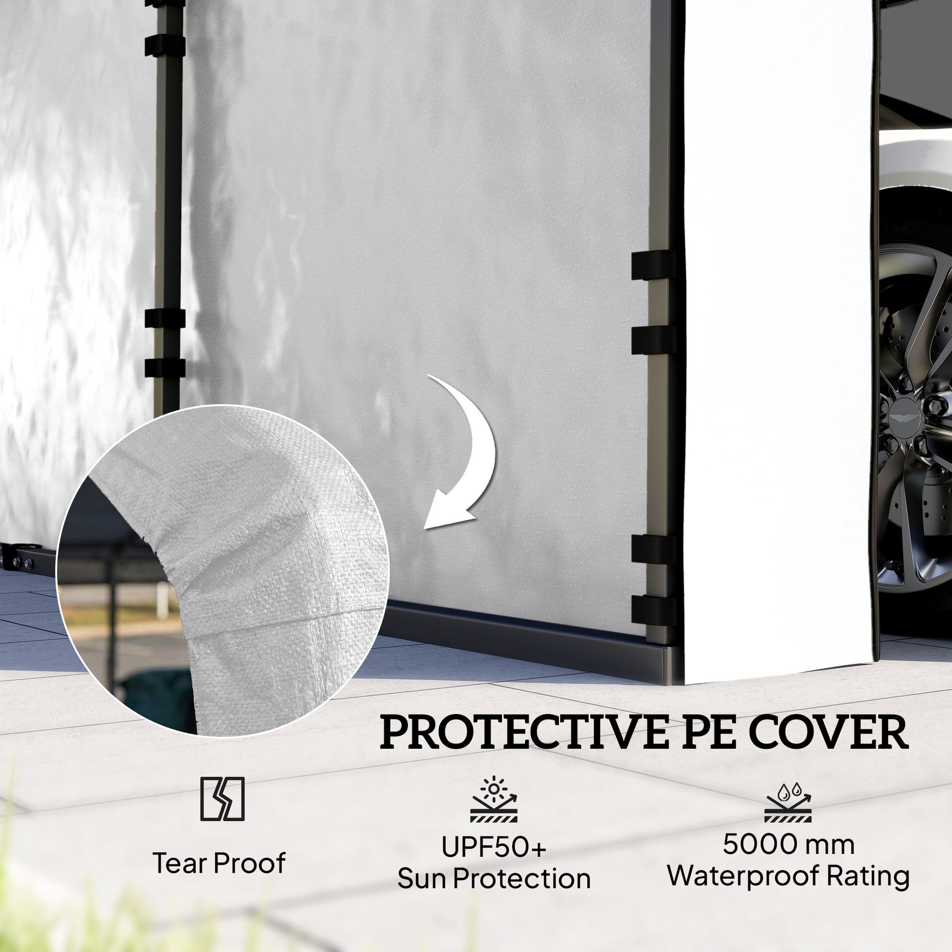 Outsunny Carport Replacement Sidewall Panel for 12' x 20' Carports, UPF50+ Waterproof Replacement Side Wall Cover, White