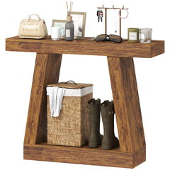 HOMCOM 42" Farmhouse Console Table, 2-Tier Entryway Table with Storage for Hallway, Living Room, Behind Couch, Rustic Brown