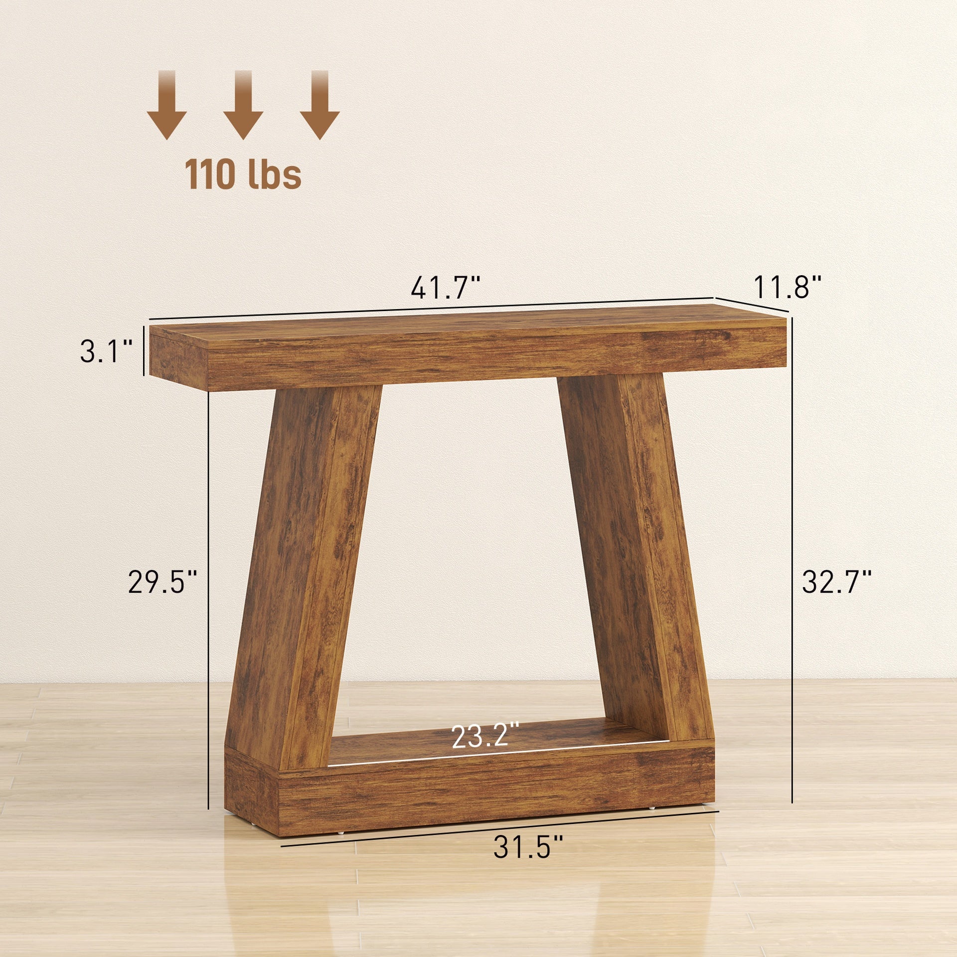 HOMCOM 42" Farmhouse Console Table, 2-Tier Entryway Table with Storage for Hallway, Living Room, Behind Couch, Rustic Brown