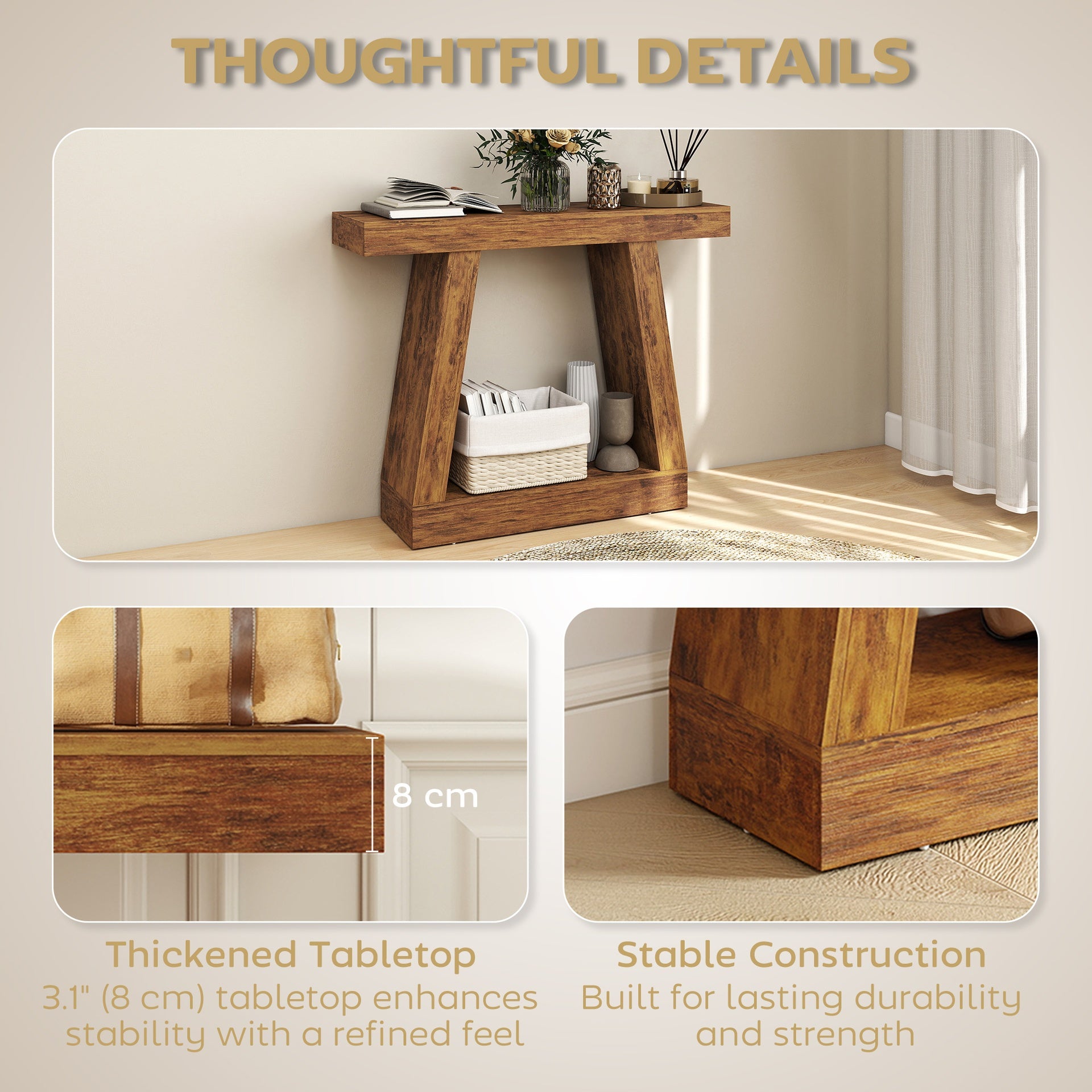 HOMCOM 42" Farmhouse Console Table, 2-Tier Entryway Table with Storage for Hallway, Living Room, Behind Couch, Rustic Brown