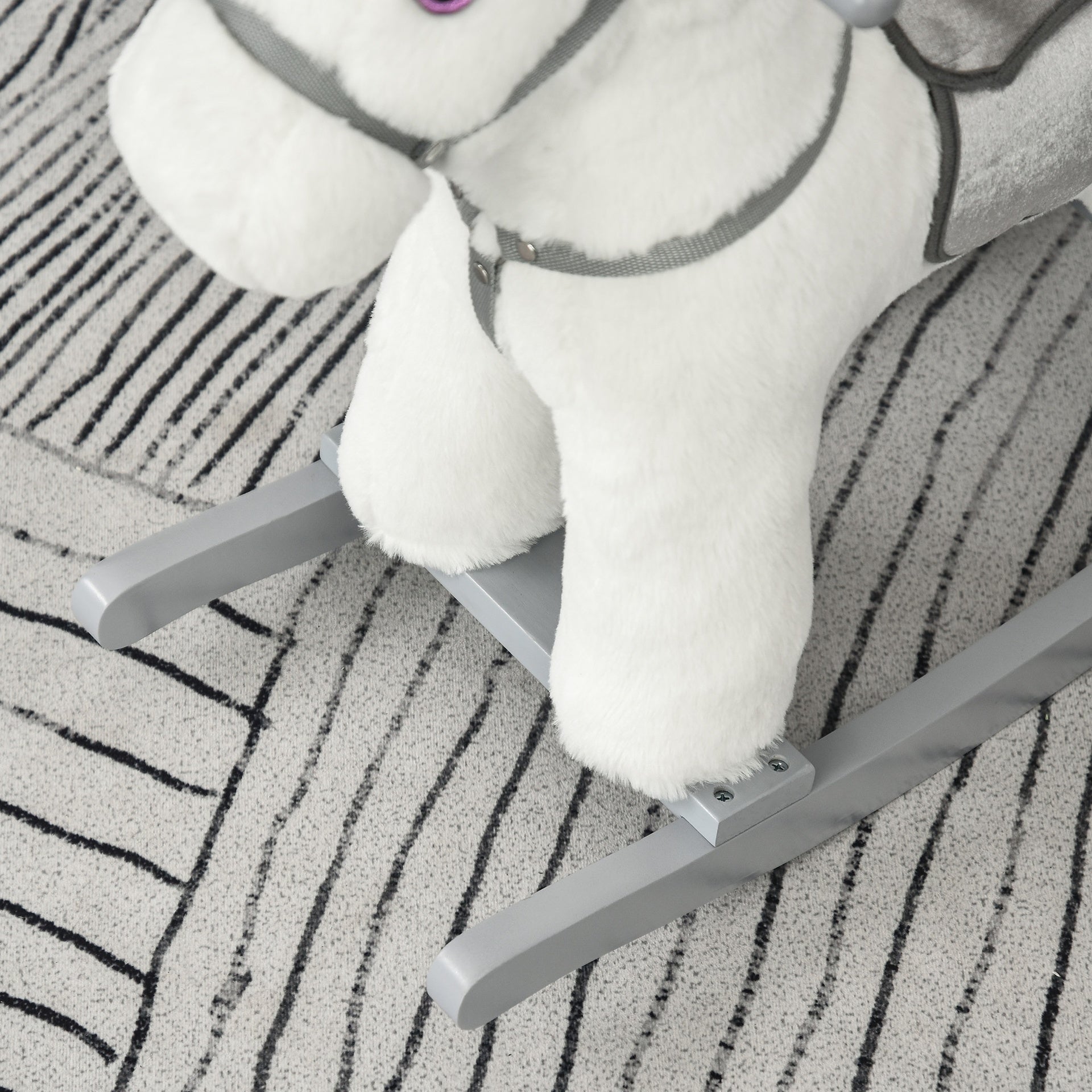 Qaba Kids Rocking Horse with Bear Toy, Plush Animal Rocker with Fun Realistic Sounds for Toddler 18-36 Months, White
