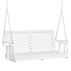 Outsunny 46" 2-Person Porch Swing Wooden Patio Swing Bench with Cup Holders, Slatted Design, Chains, 440lb Weight Capacity, White