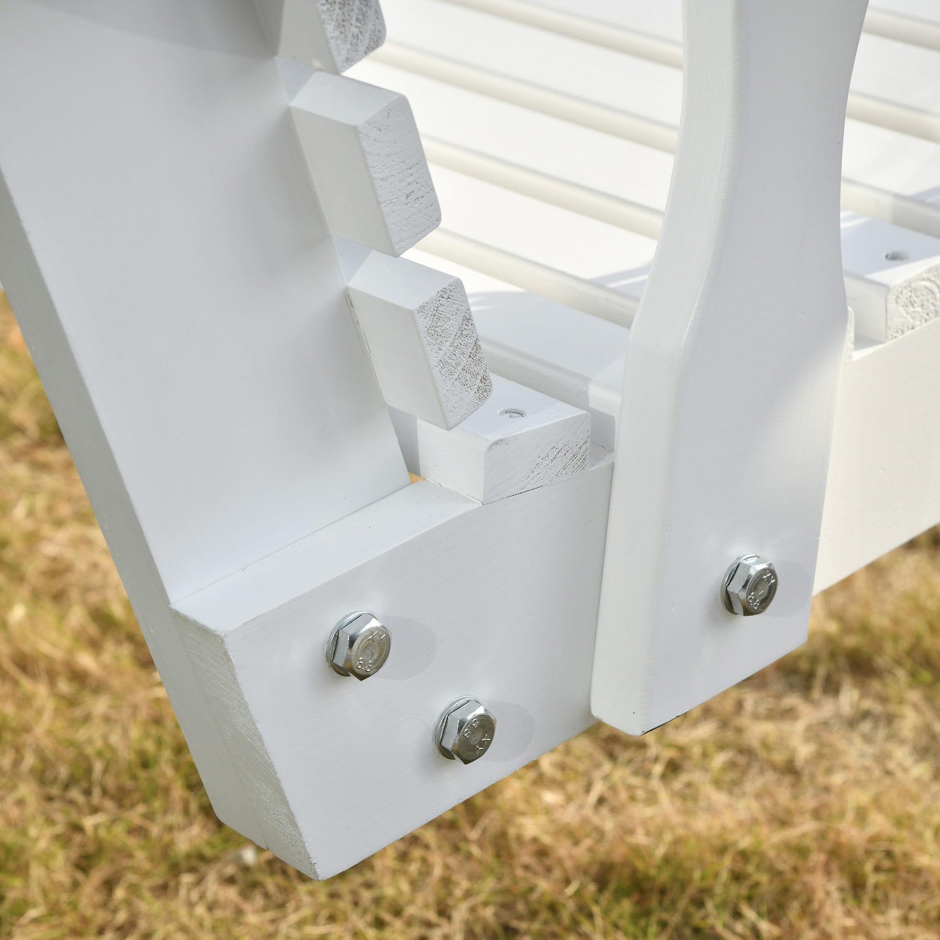 Outsunny 46" 2-Person Porch Swing Wooden Patio Swing Bench with Cup Holders, Slatted Design, Chains, 440lb Weight Capacity, White