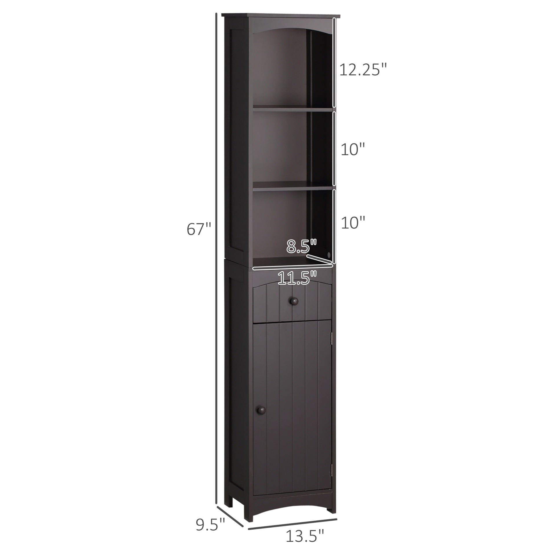 HOMCOM Bathroom Storage Cabinet, Free Standing Bathroom Storage Unit, Tall Linen Tower with 3-Tier Shelves and Drawer, Brown