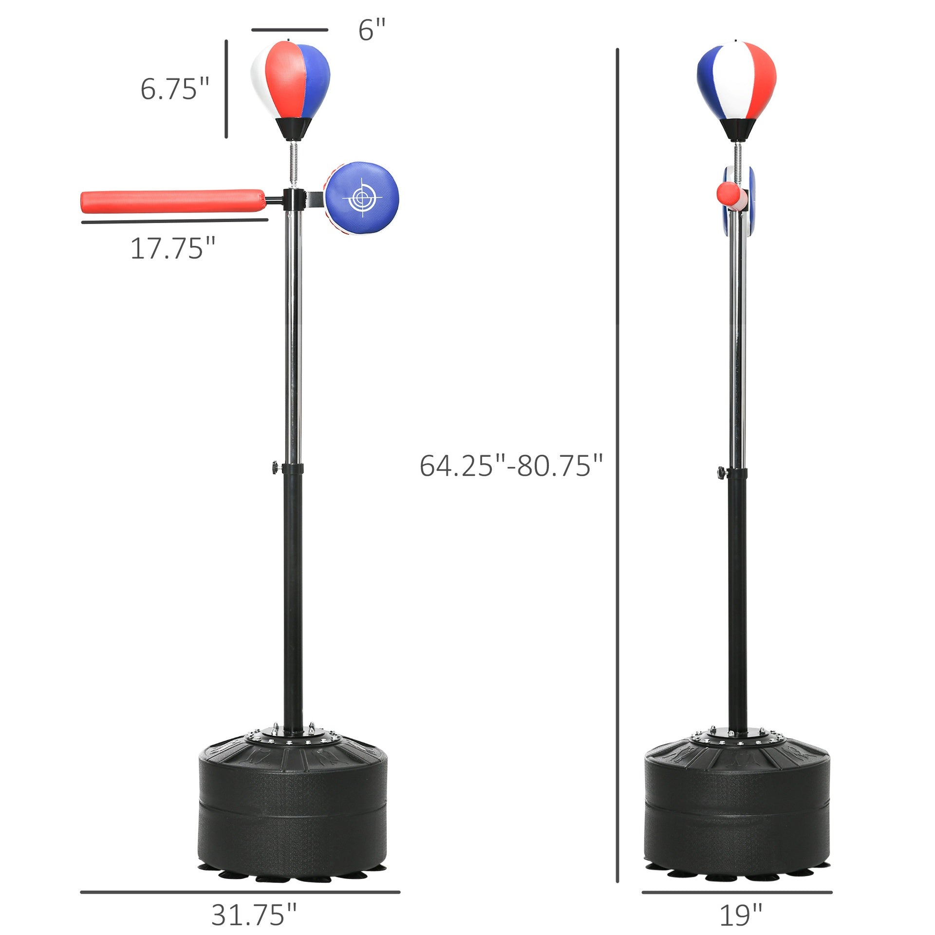 Soozier Free Standing Boxing Bag with Stand, Punching Speed Bag Reaction Bar Challenge with Suction Cups, 64-81in Adjustable Height for Teenagers and Adults, Multi