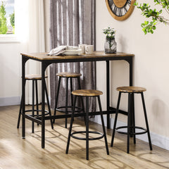 HOMCOM 5-Piece Counter Height Bar Table and Chairs Set, Bar Table with Stools, Kitchen Table 4 Chairs, Rustic Brown