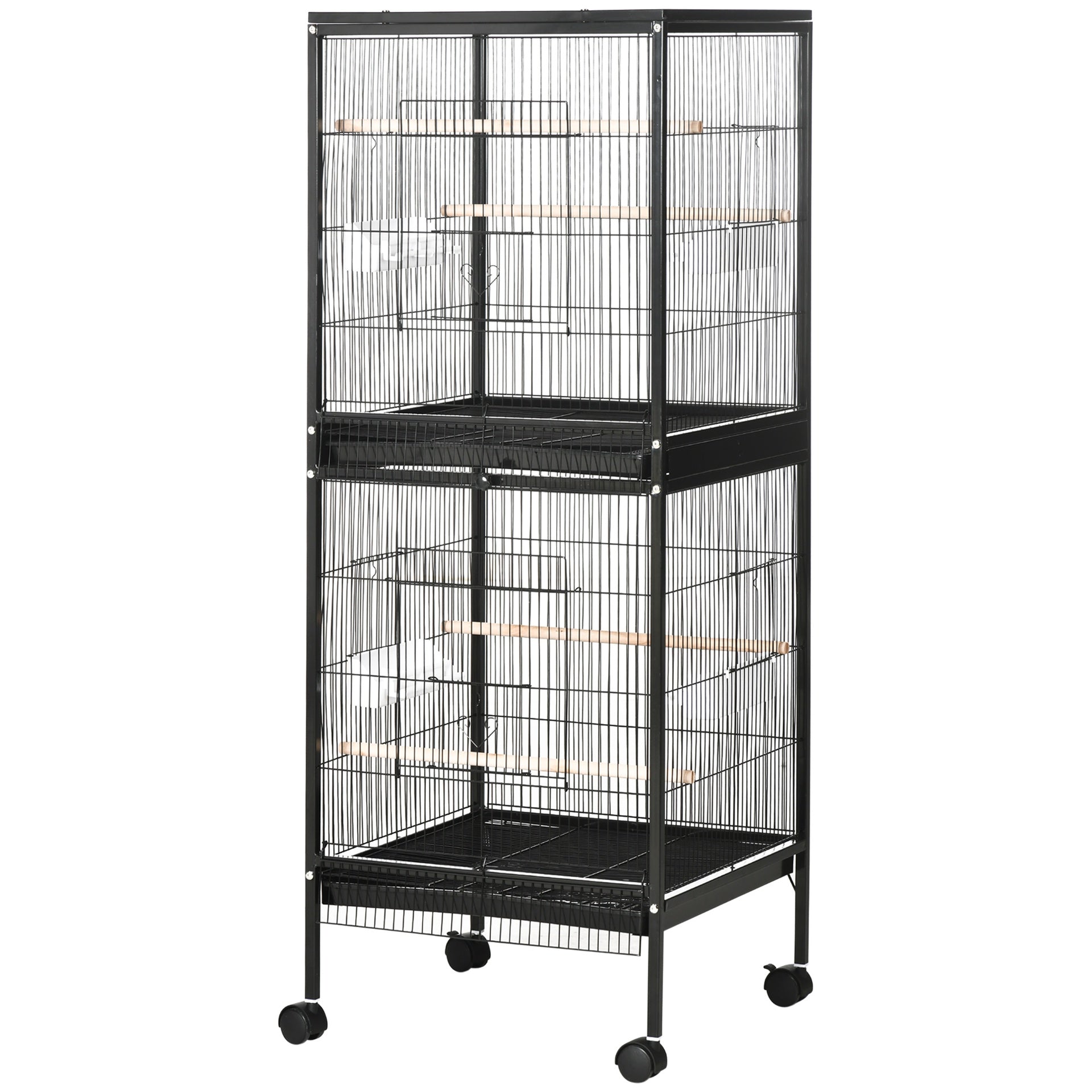 PawHut 55" 2 In 1 Bird Cage Aviary Parakeet House for finches, budgies with Wheels, Black