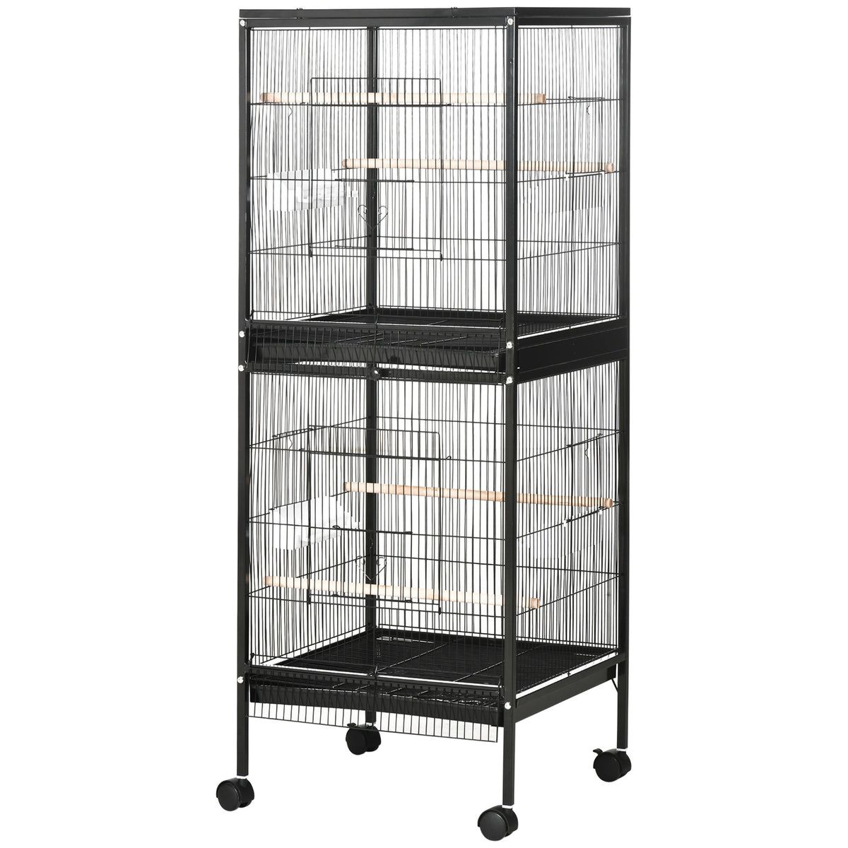 PawHut 55" 2 In 1 Bird Cage Aviary Parakeet House for finches, budgies with Wheels, Black