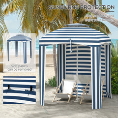 Outsunny 5.8' x 5.8' Cabana Umbrella for Travel, Walls, Vents, Ruffles, Carry Bag, Beach Umbrella, Blue & White Stripe
