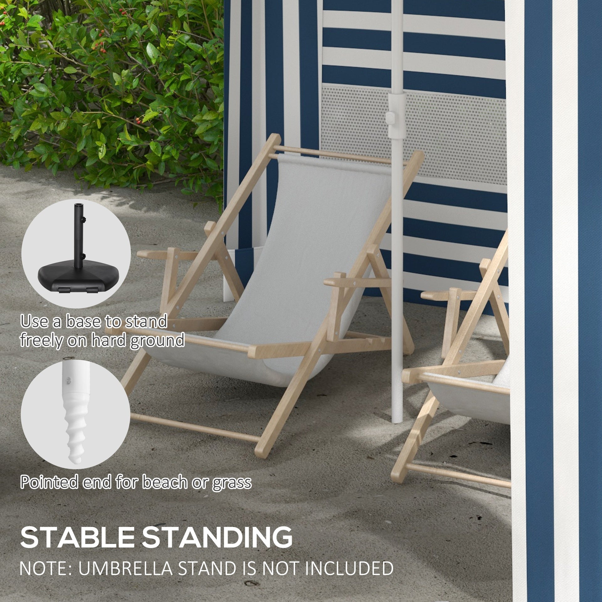 Outsunny 5.8' x 5.8' Cabana Umbrella for Travel, Walls, Vents, Ruffles, Carry Bag, Beach Umbrella, Blue & White Stripe