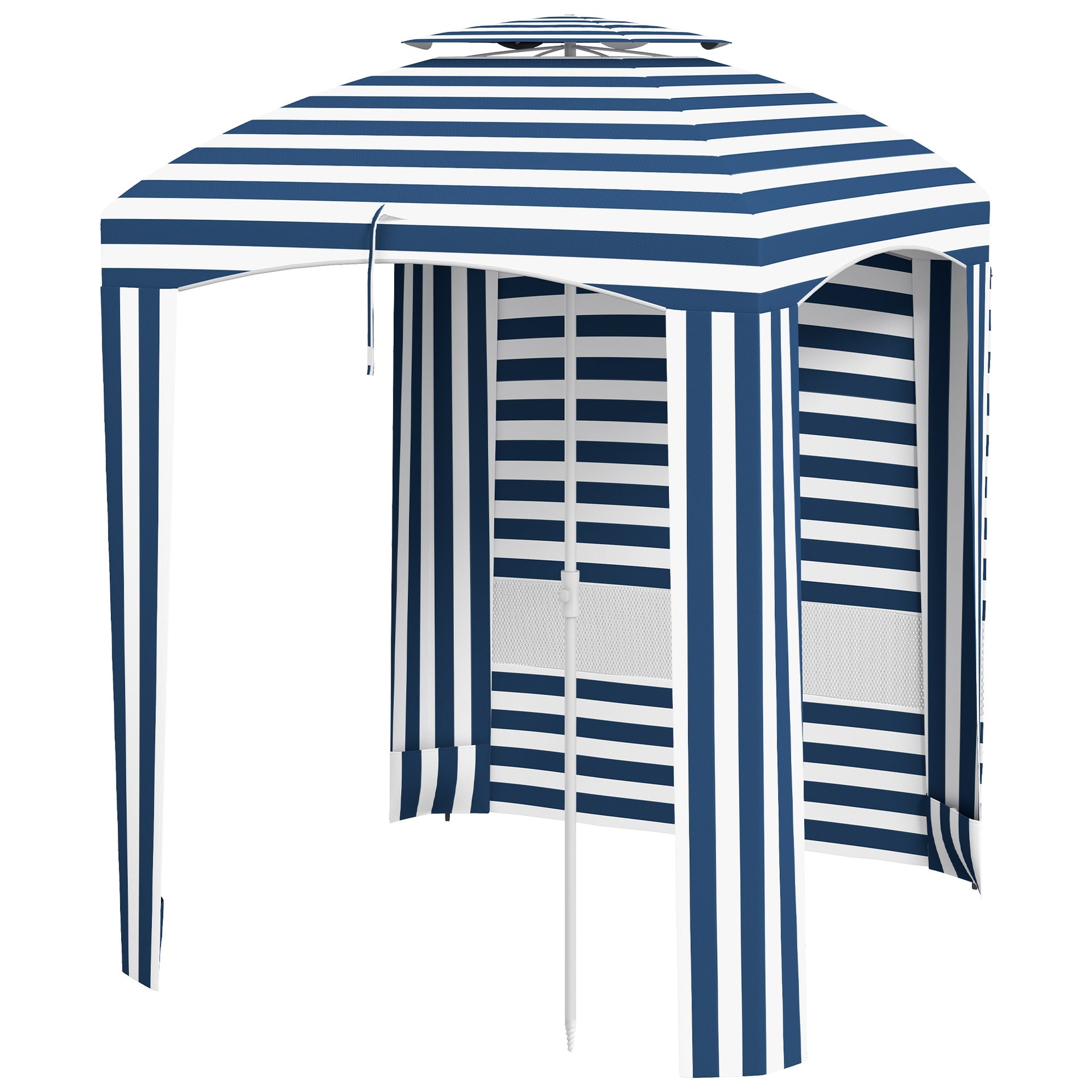Outsunny 5.8' x 5.8' Cabana Umbrella for Travel, Walls, Vents, Ruffles, Carry Bag, Beach Umbrella, Blue & White Stripe