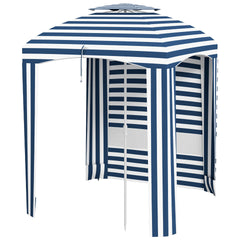 Outsunny 5.8' x 5.8' Cabana Umbrella for Travel, Walls, Vents, Ruffles, Carry Bag, Beach Umbrella, Blue & White Stripe