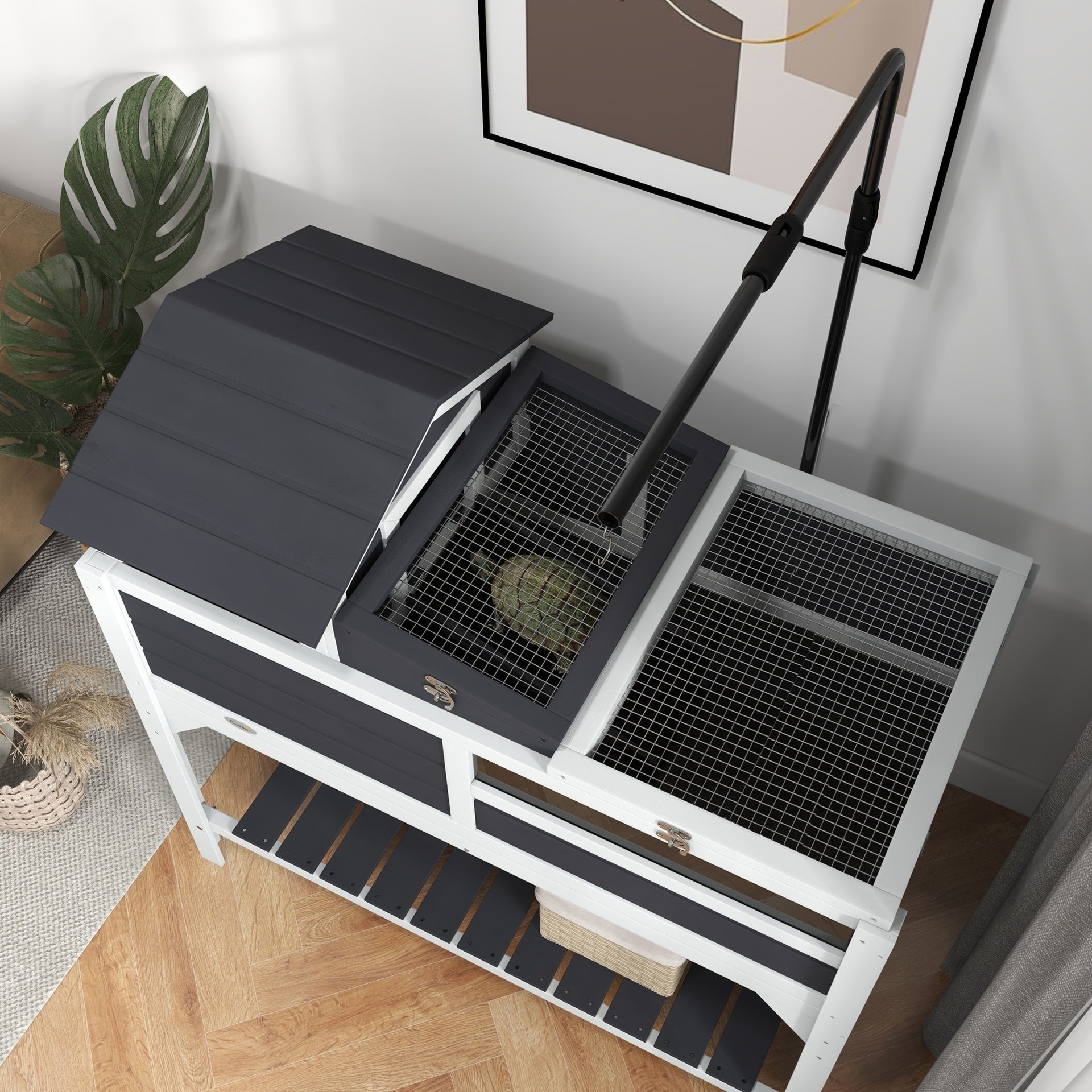 PawHut Tortoise Enclosure Tortoise House w/ Adjustable Lamp Holder, Storage Shelf, Removable Main House, Openable Lid, Gray