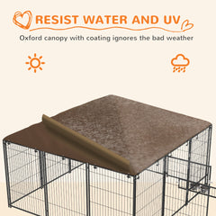PawHut 6.9' x 6.9' x 5' Outdoor Dog Kennel with Canopy Garden Playpen Fence Crate Enclosure Cage Rotating Bowl, Coffee