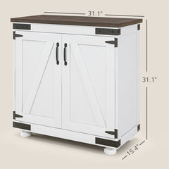 HOMCOM Kitchen Sideboard, Buffet Cabinet with Barn Door and Adjustable Shelf, Distressed White