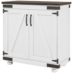 HOMCOM Kitchen Sideboard, Buffet Cabinet with Barn Door and Adjustable Shelf, Distressed White