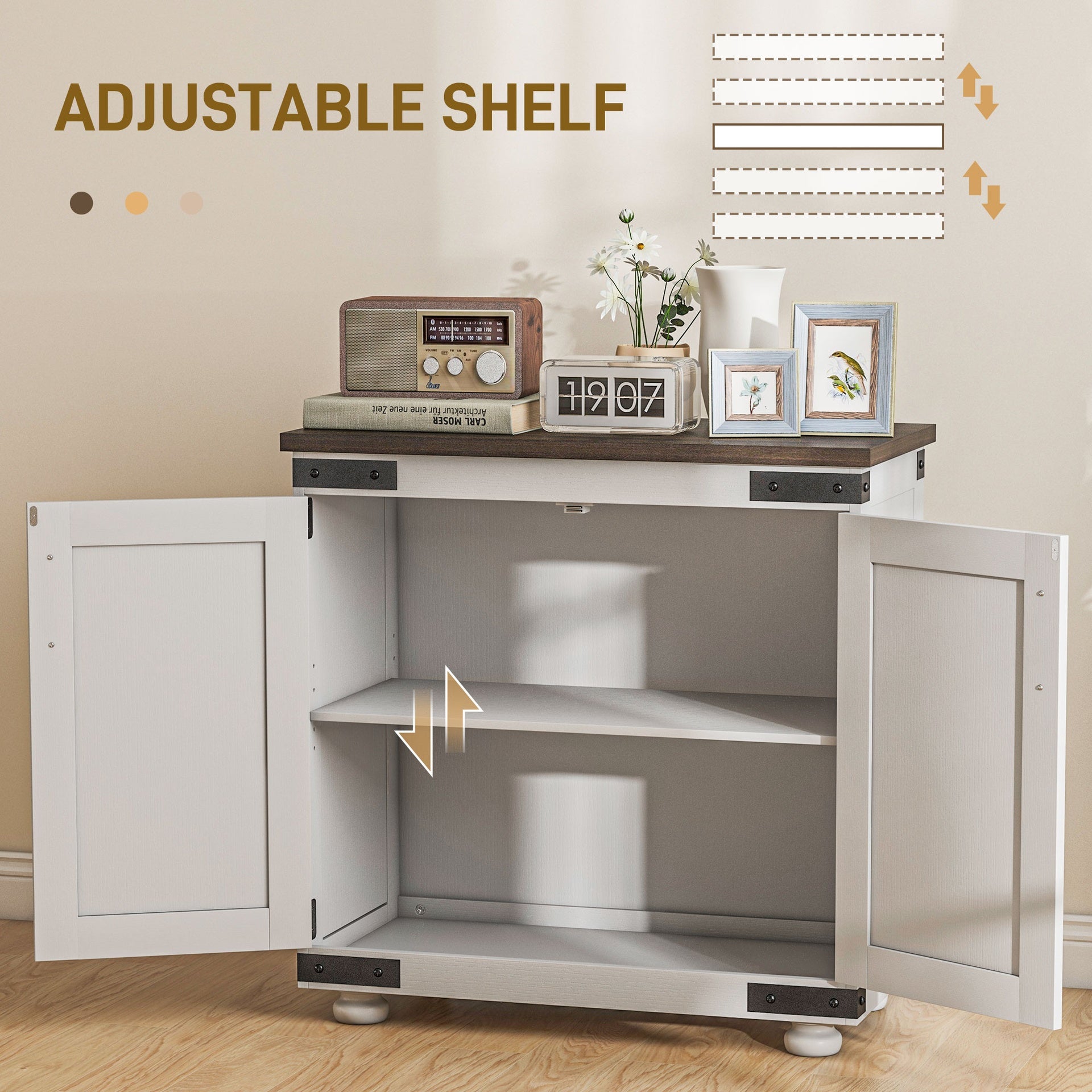 HOMCOM Kitchen Sideboard, Buffet Cabinet with Barn Door and Adjustable Shelf, Distressed White