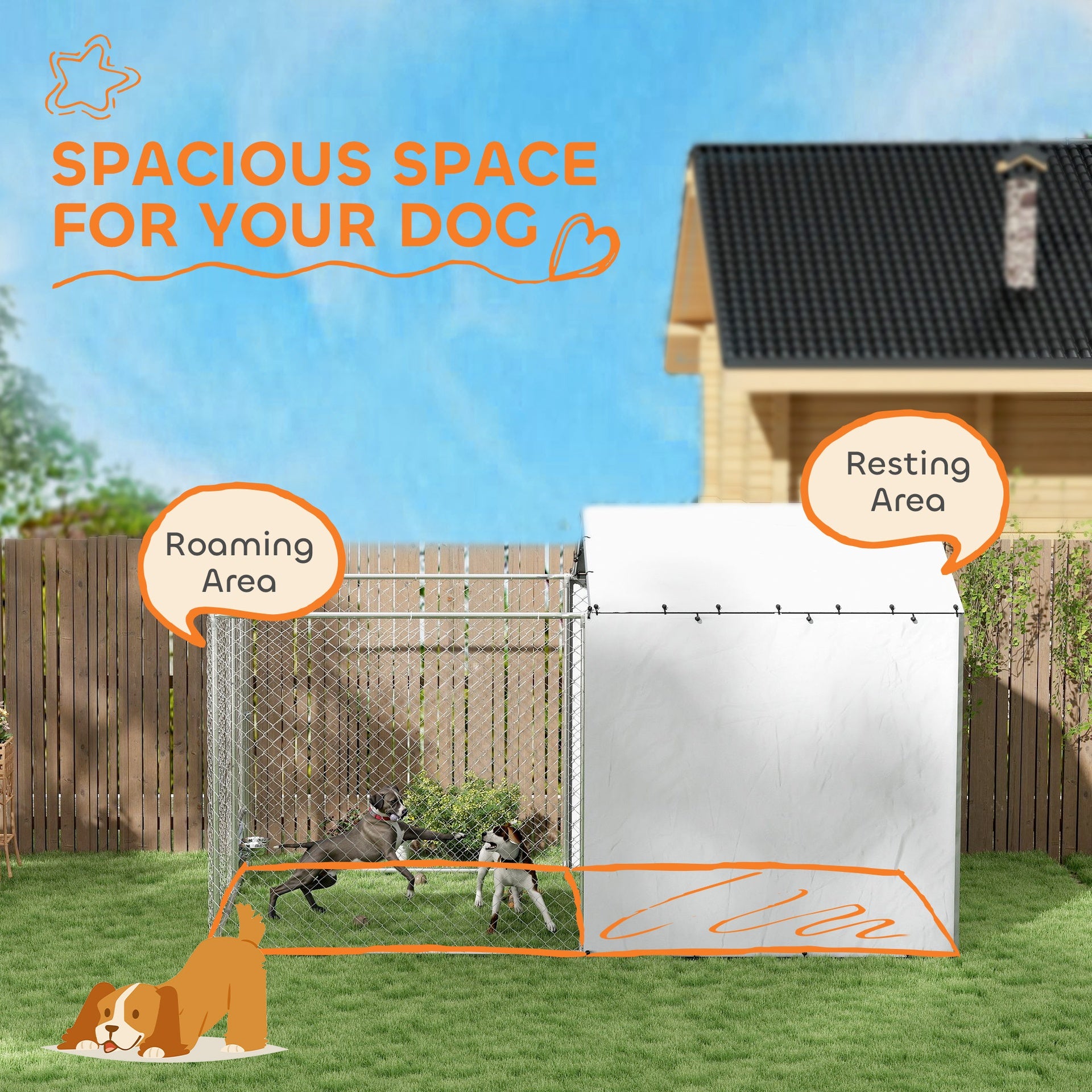 PawHut Galvanized Chain Link Large Outdoor Dog Kennel with Waterproof & UV-Resistant Cover, for M&L Dogs, 13.1' x 7.5' x 7.5'