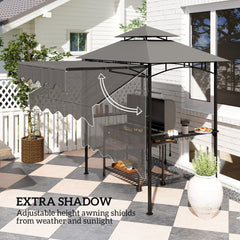 Outsunny 8' x 7.6' Outdoor Grill Gazebo, Barbecue Gazebo Shelter with Side Awning, 2 Side Shelves and 6 Hooks, Dark Gray