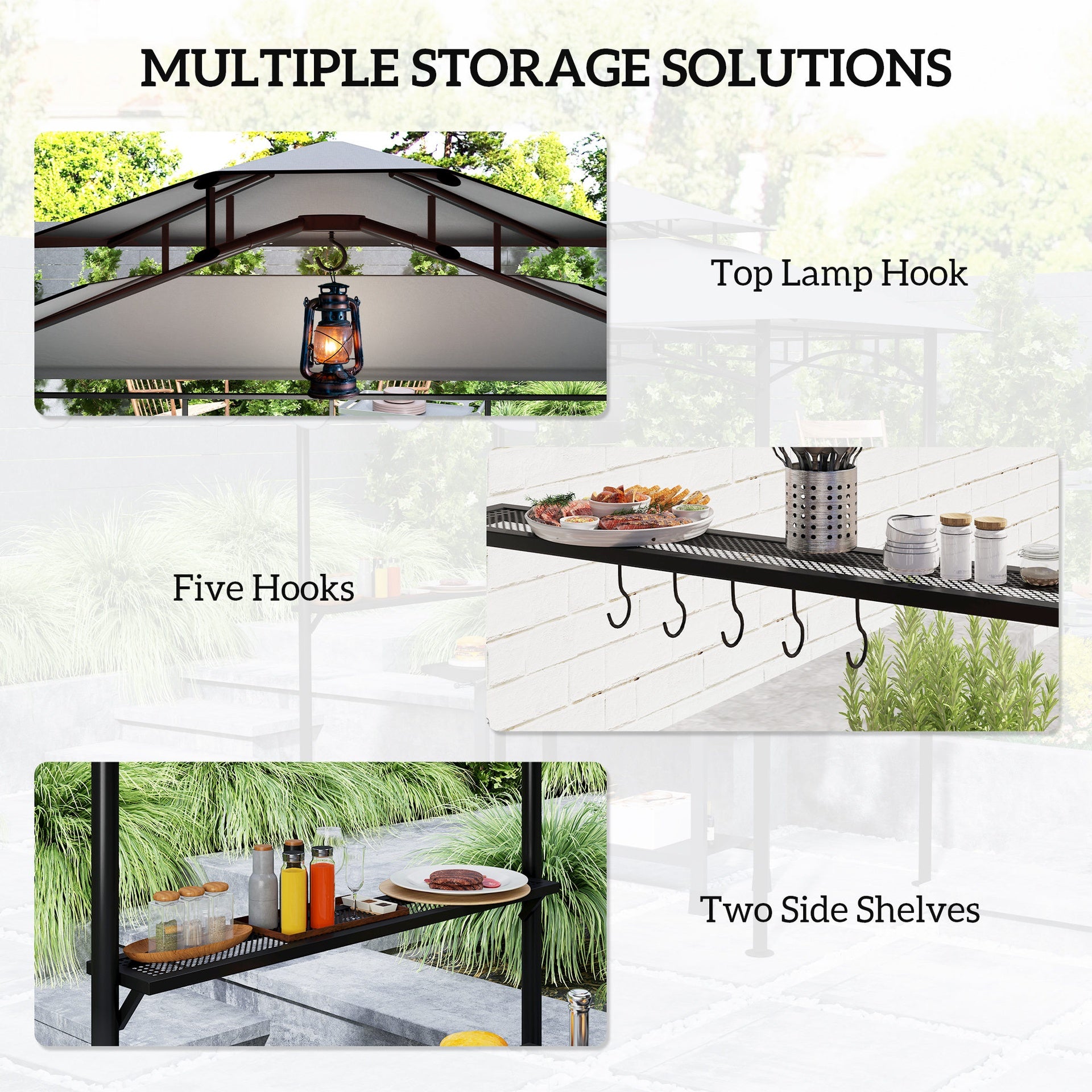 Outsunny 8' x 7.6' Outdoor Grill Gazebo, Barbecue Gazebo Shelter with Side Awning, 2 Side Shelves and 6 Hooks, Dark Gray