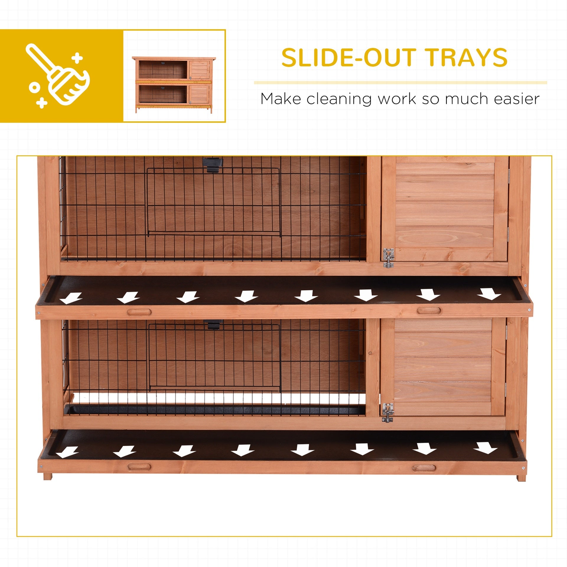 PawHut 54" 2-Story Large Rabbit Hutch Bunny Cage Wooden Pet House Small Animal Habitat Lockable Doors, Tray, Roof, Orange