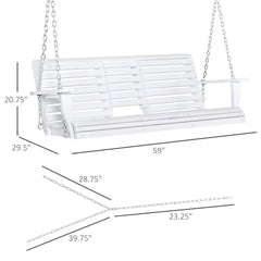 Outsunny 3-Seater Wooden Porch Swing, Patio Swing Bench with Folding Coffee Table, Cup Holders and Chains Included, 440lbs Weight Capacity, White