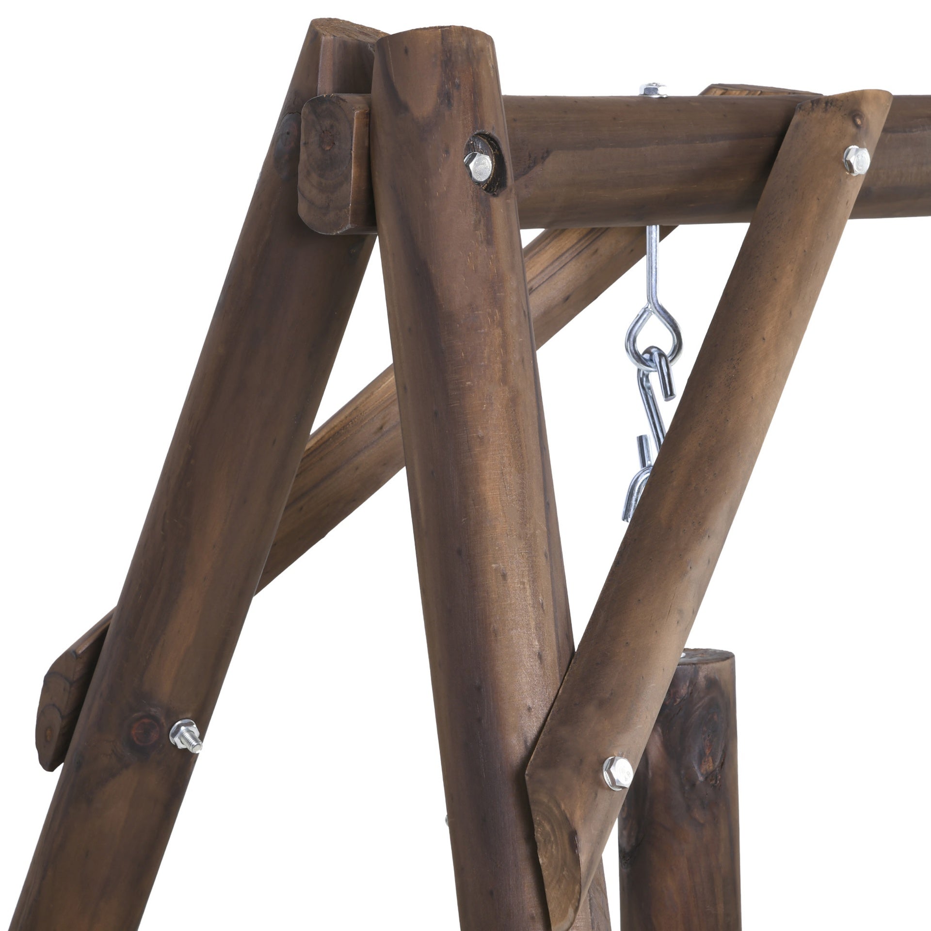 Outsunny 2-Seat Wooden Swing Bench, Ergonomic Design, 'A' Frame Construction, Stable and Non-Slip, Solid Wood Frame Log Garden Swing, for Outdoor and Indoor, Brown